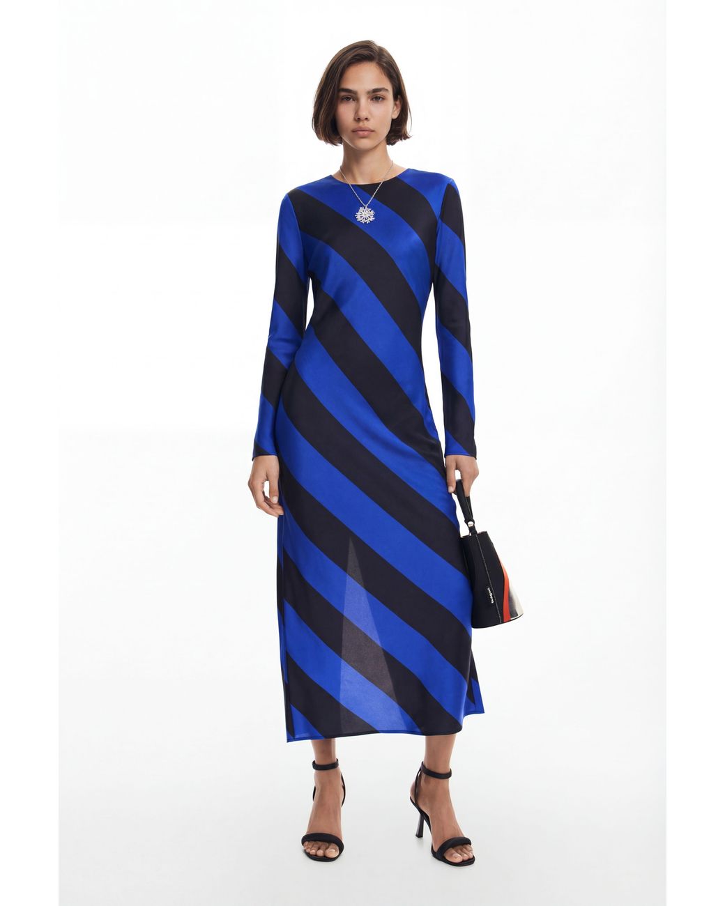 Desigual Blue Striped Midi Dress, Polyester