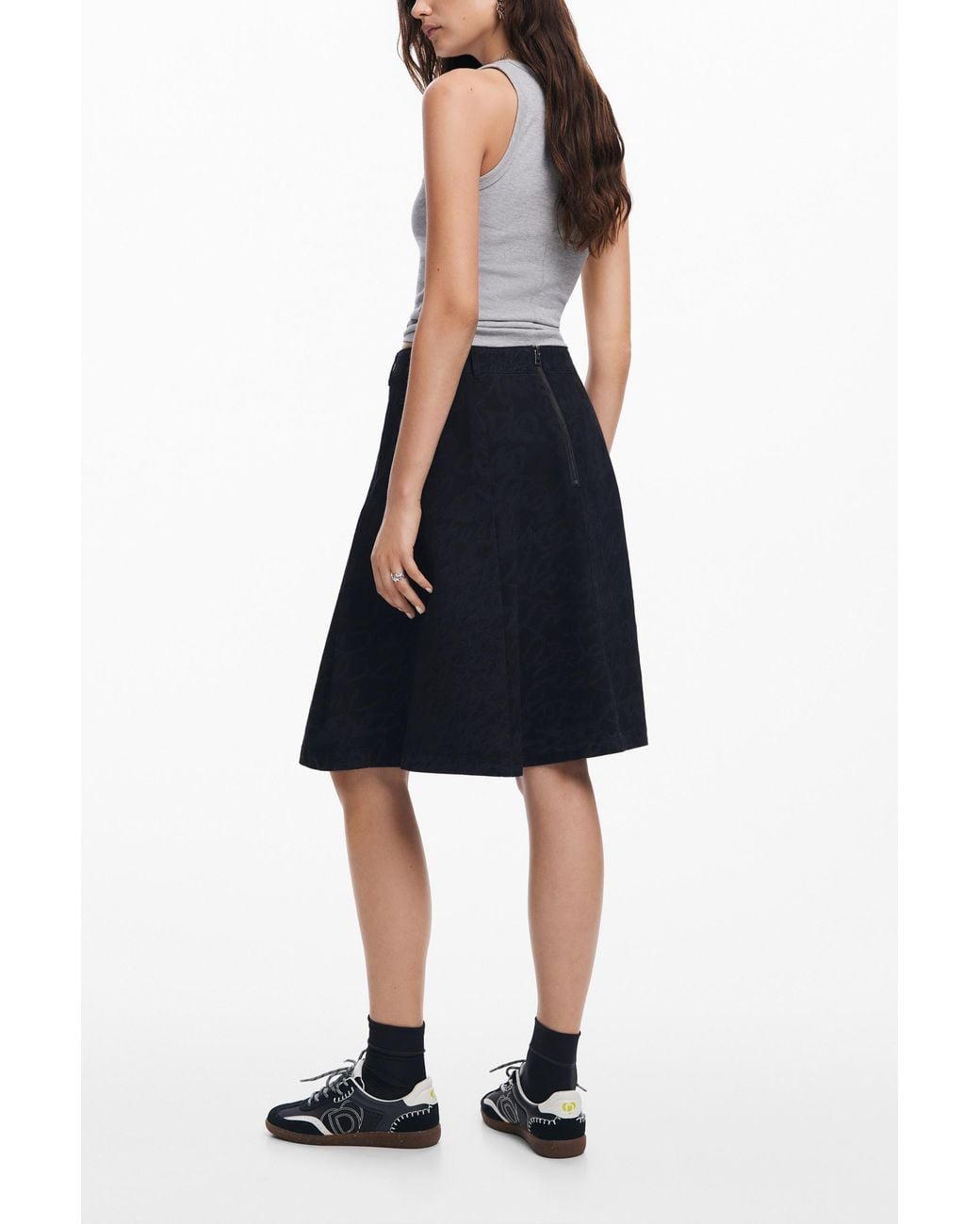 Desigual Blue Skirt With Phrases Print By M. Christian Lacroix, Cotton
