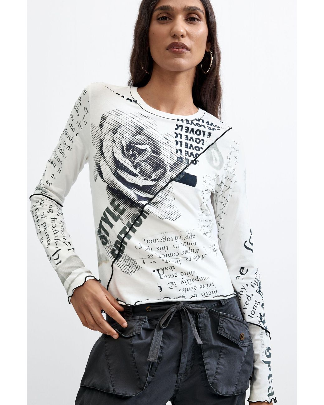 Desigual Gray Printed T-Shirt 100% Cotton, Cotton