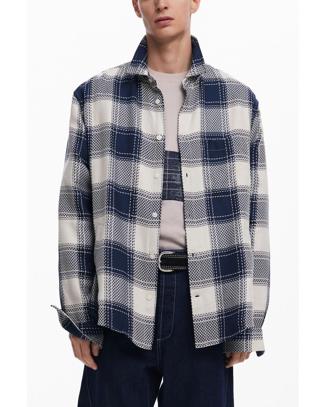Desigual Blue Checkered Shirt, Cotton for men