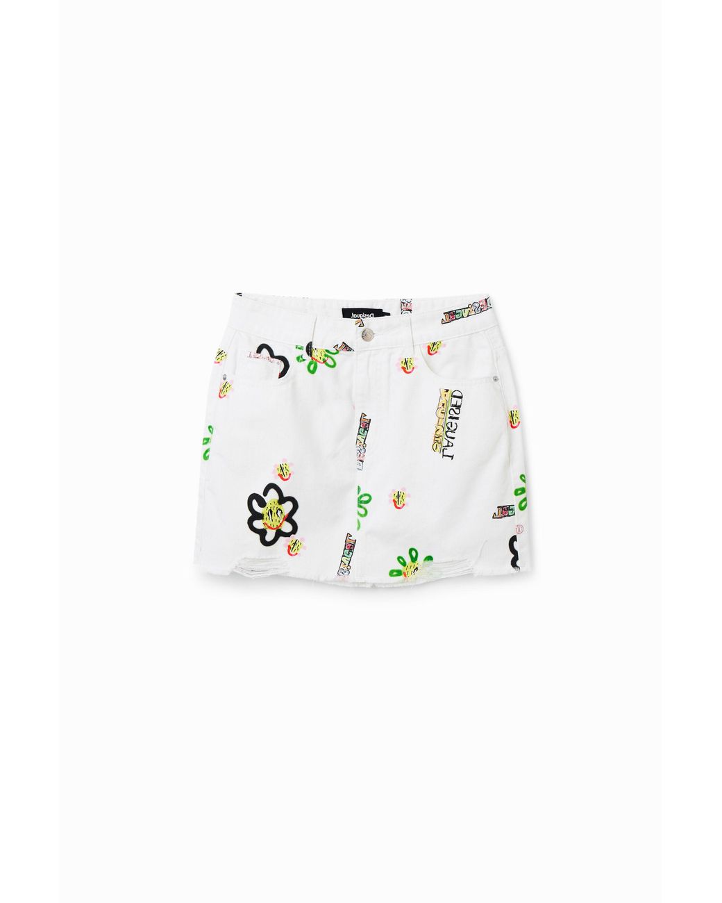 Desigual White Denim Illustrations Mini Skirt, Cotton