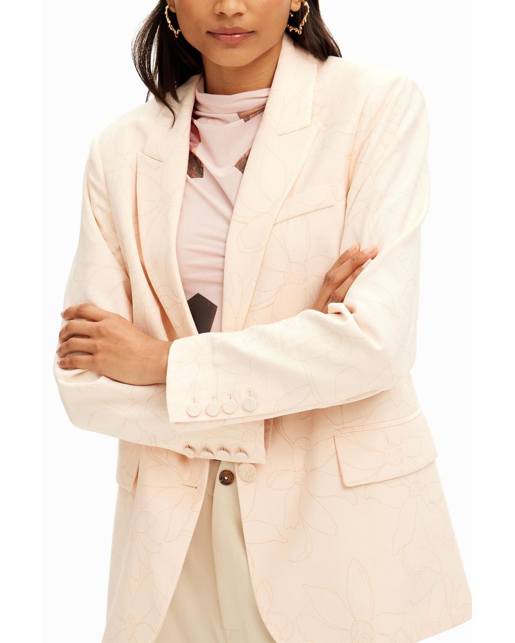 Desigual Natural Straight Floral Blazer, Viscose