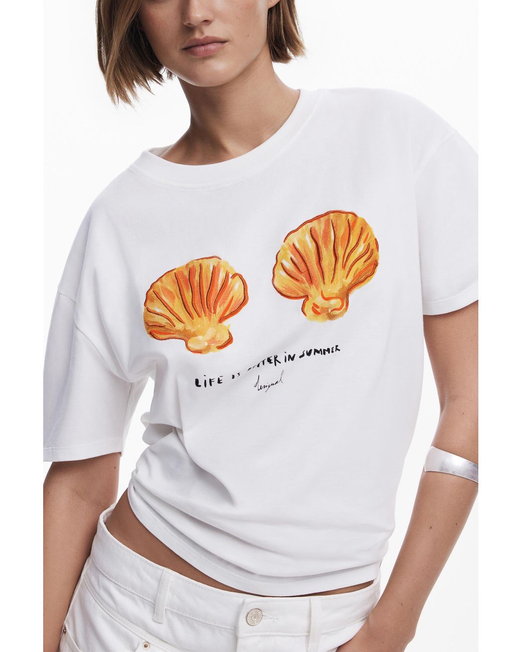 Desigual White Shell T-Shirt, Cotton
