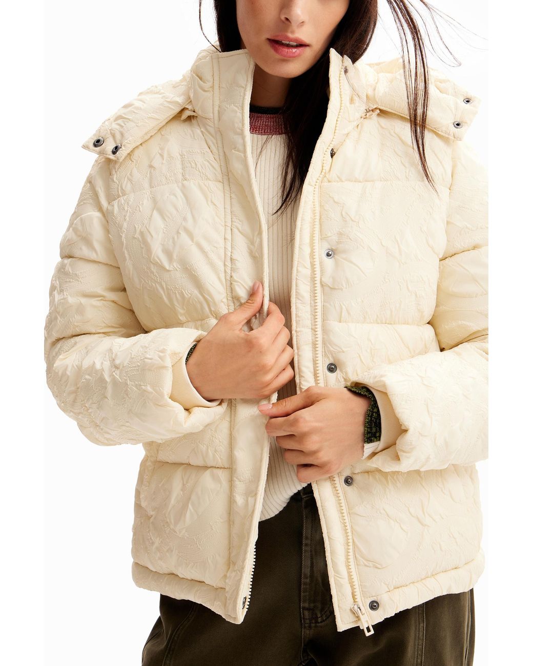 Desigual Natural Textured Quilted Jacket