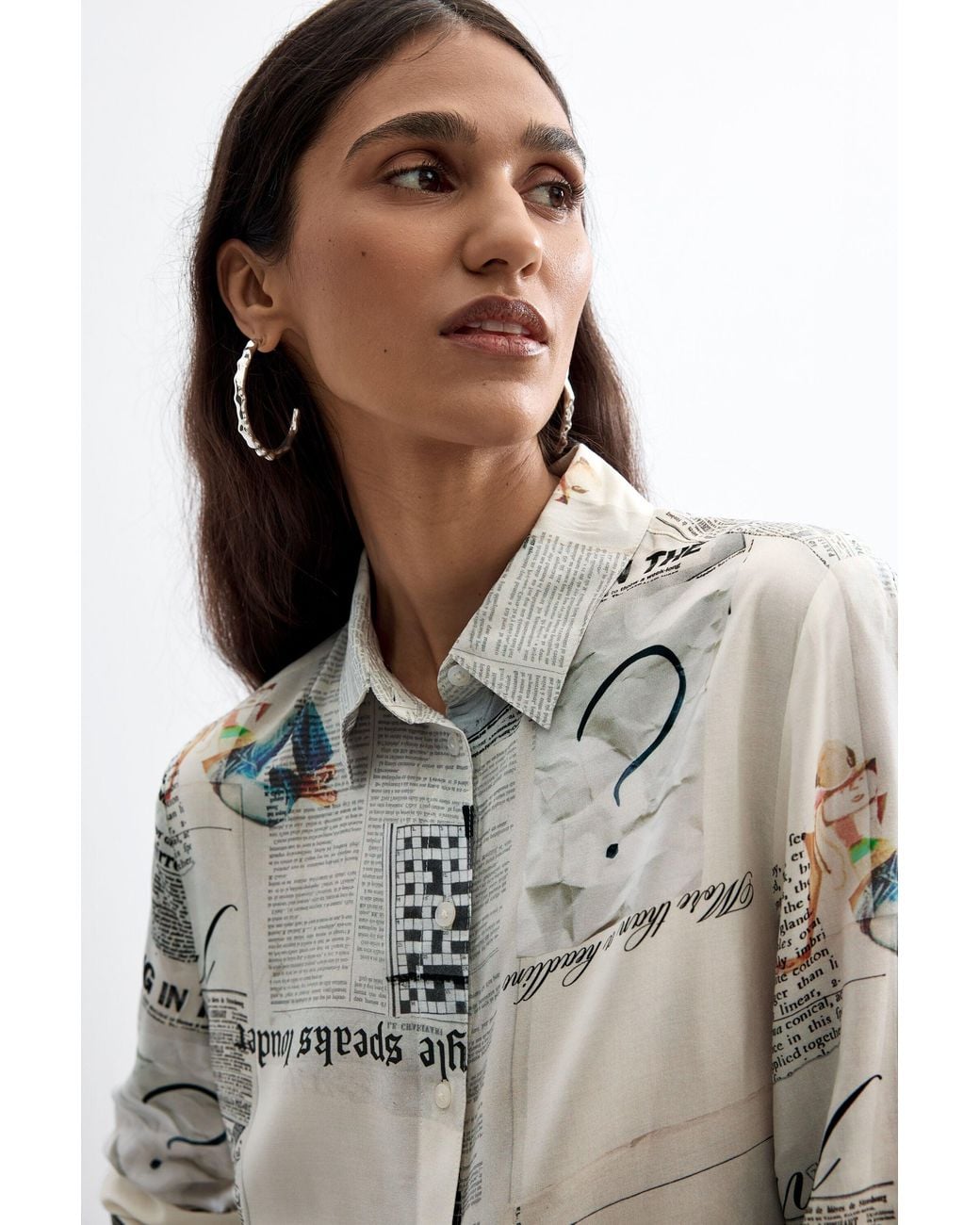Desigual White Printed Shirt, Viscose