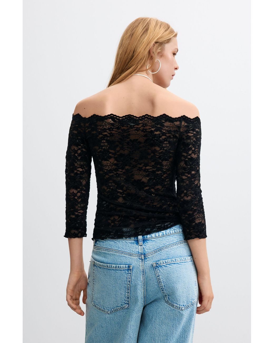 Desigual Black Strapless Lace T-Shirt