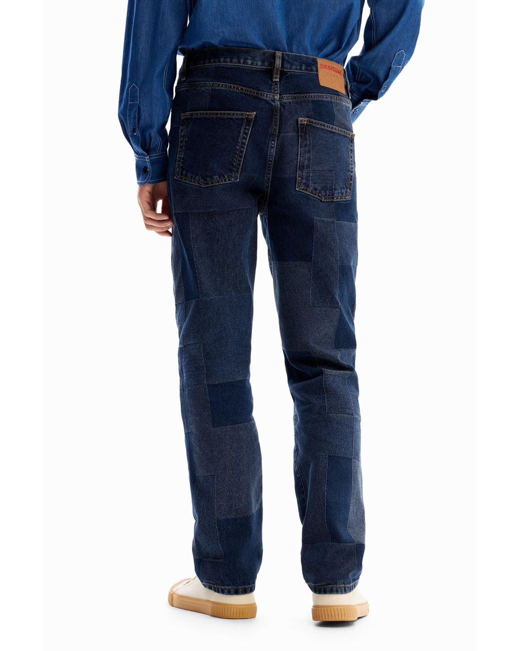 Desigual Blue Straight Check Jeans, Cotton for men