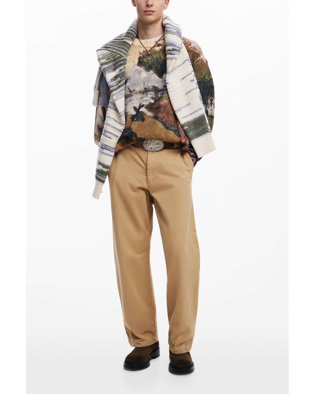 Desigual Green Oversized Landscape Sweater for men