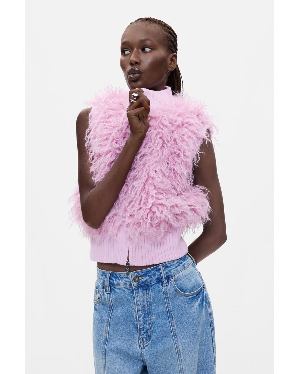Desigual Red Synthetic Fur Vest, Polyester