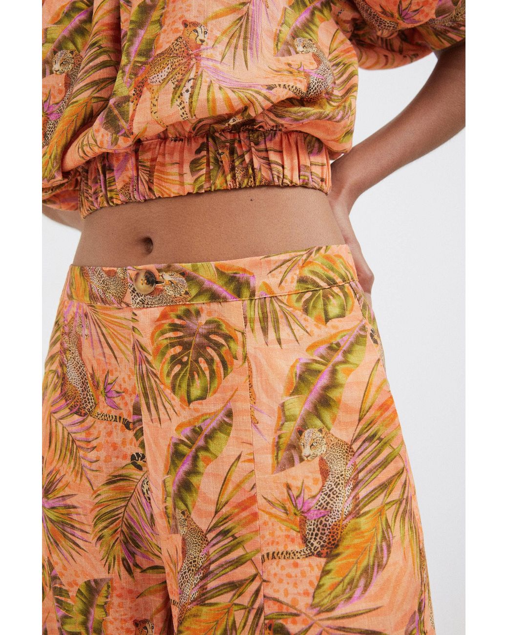 Desigual Brown Tropical Cropped Blouse