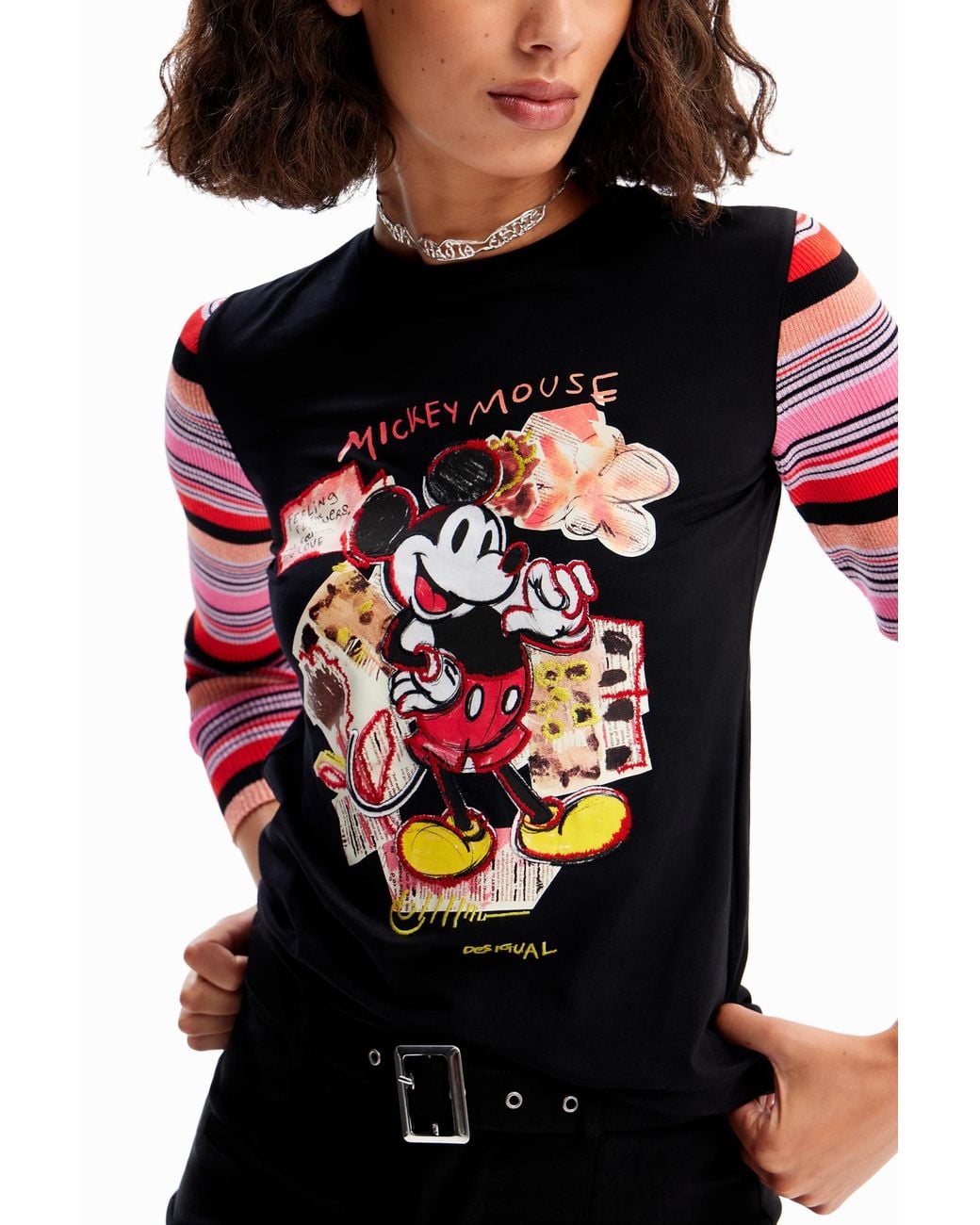 Desigual Black Slim Mickey Mouse T-Shirt