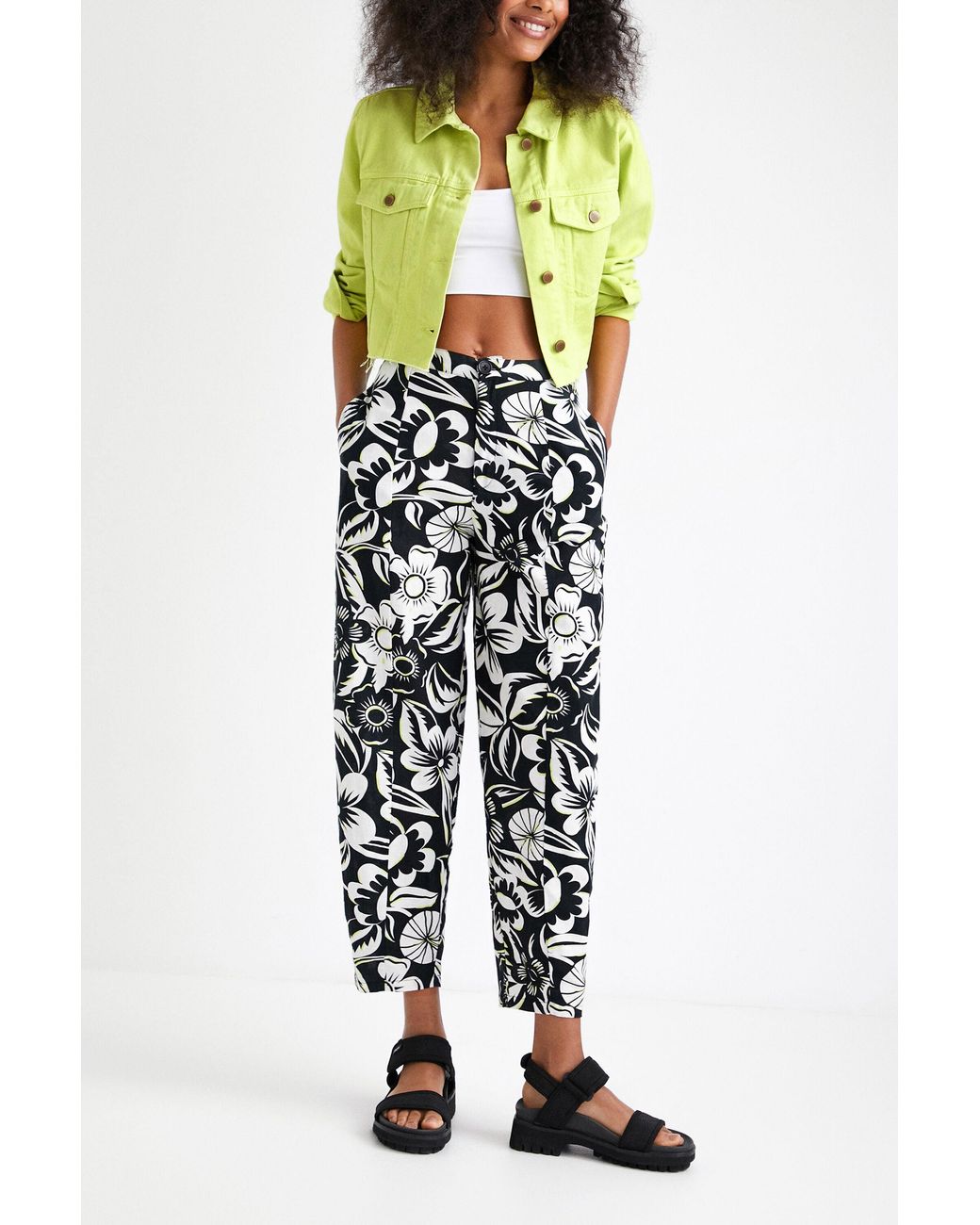 Desigual Yellow Straight Cropped Denim Jacket, Cotton