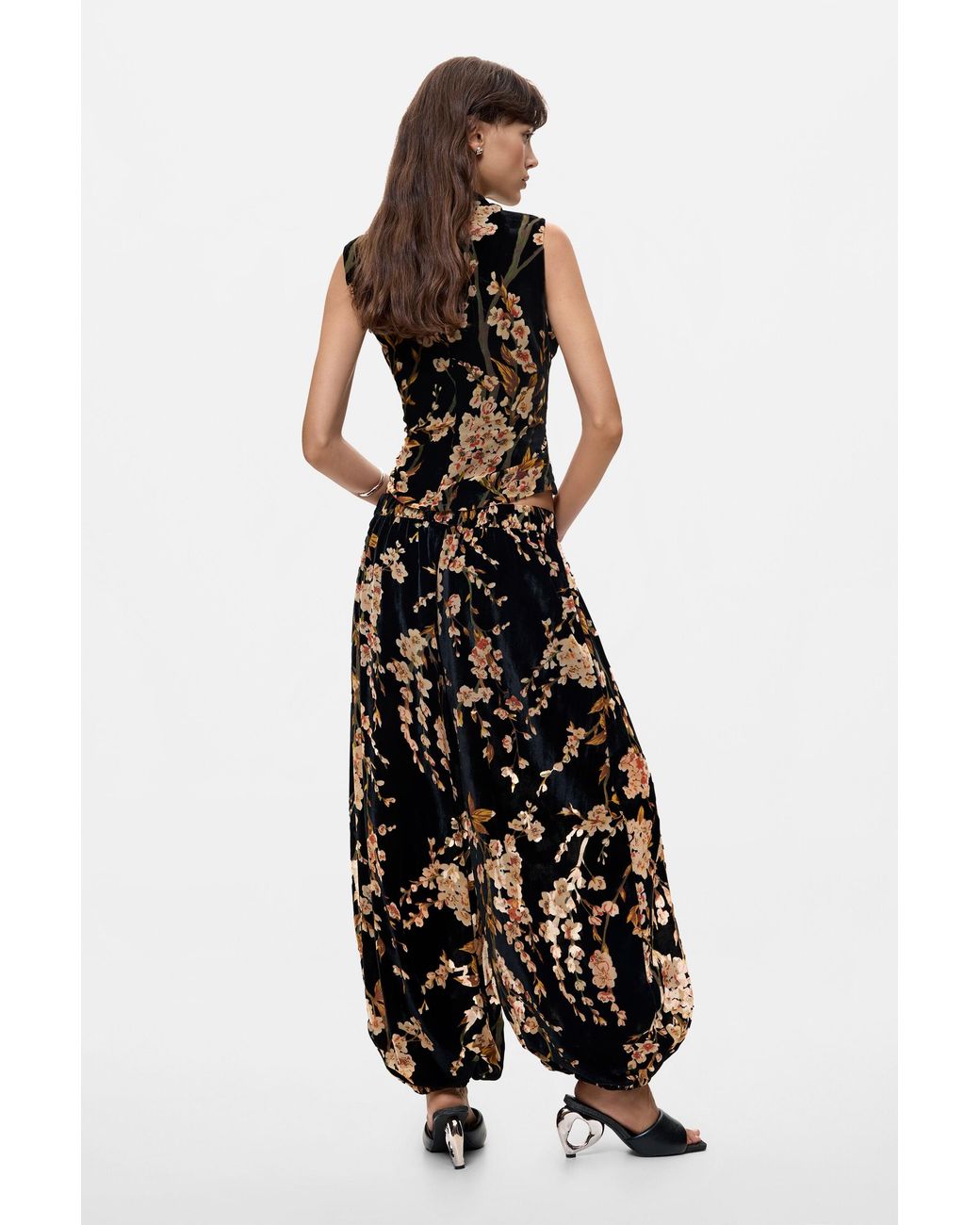 Desigual Black Velvet Floral Balloon Trousers