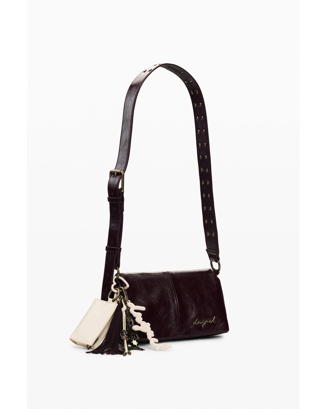 Desigual White Small Shiny Crossbody Bag, Polyurethane