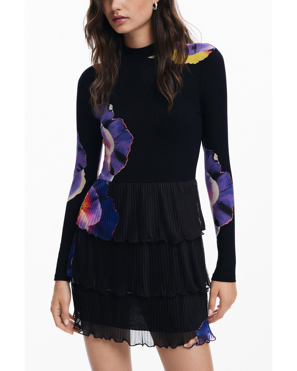 Desigual Black Mini Dress Lilies M. Christian Lacroix