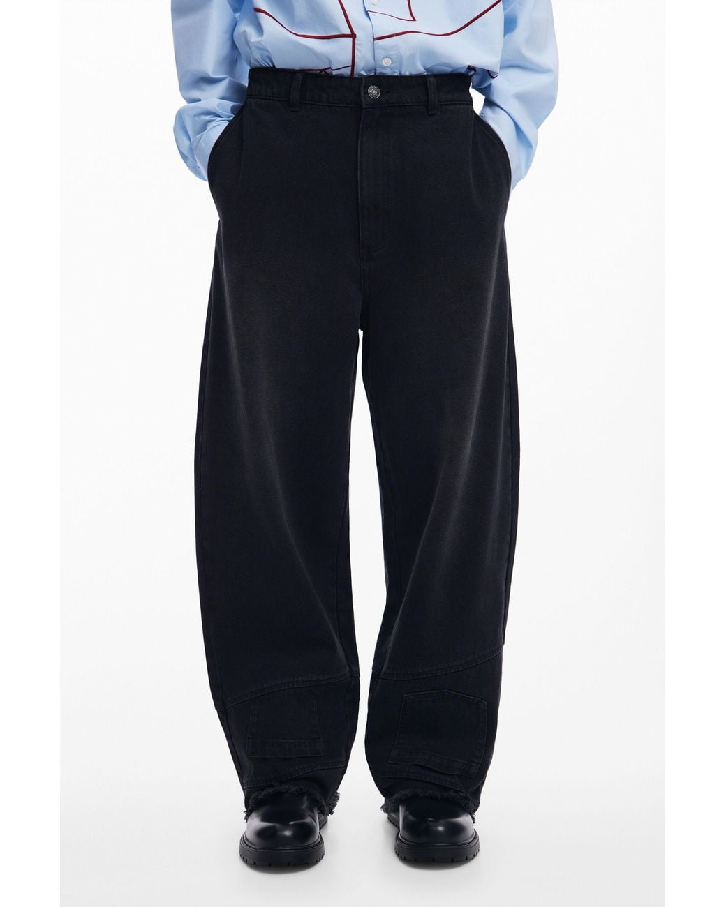 Desigual Blue Upcycling Jeans With Frayed Hem, Cotton for men
