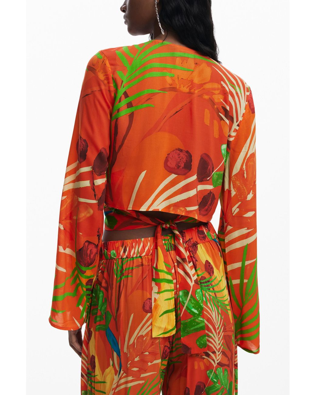 Desigual Orange Tropical Wrap Top, Viscose