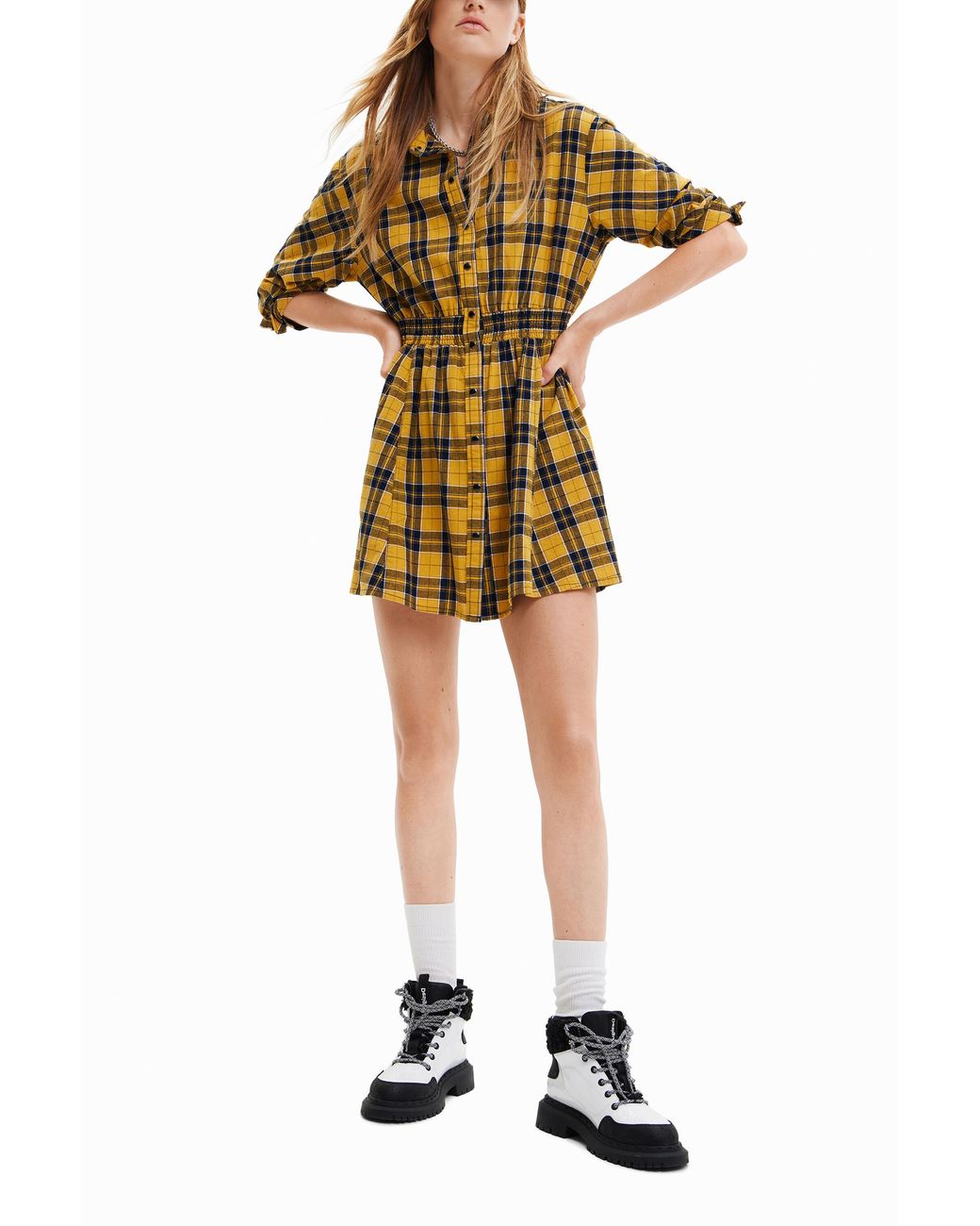 Desigual Yellow Midi Shirt Dress, Cotton