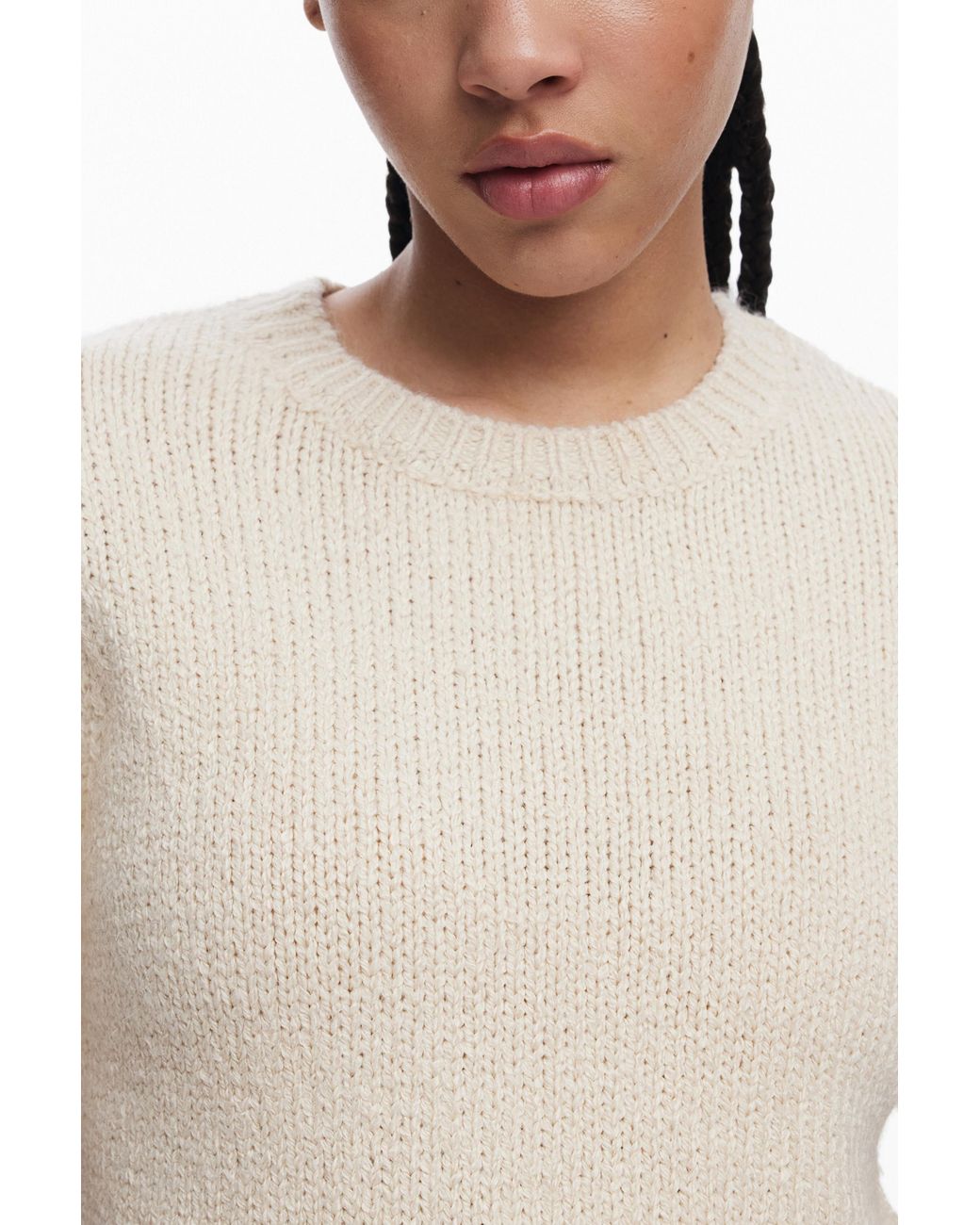Desigual Natural Fringed Thick Knit T-Shirt