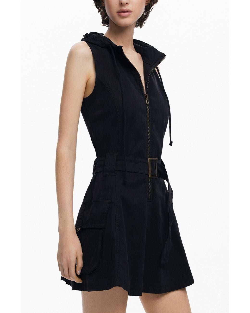 Desigual Black Utility Dress With Hood