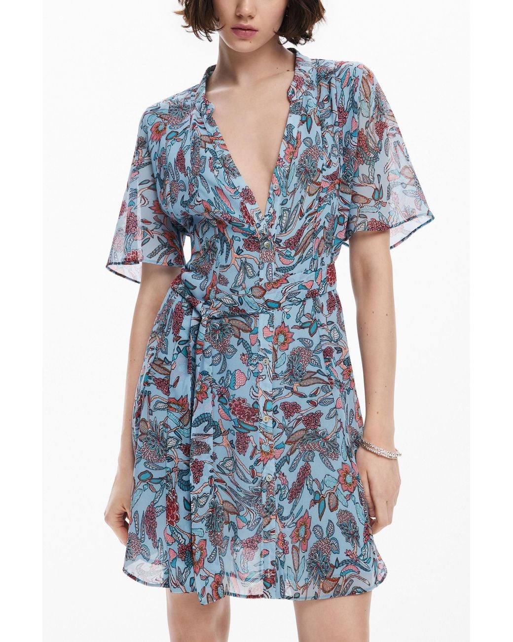 Desigual Blue Floral Print Midi Dress, Polyester
