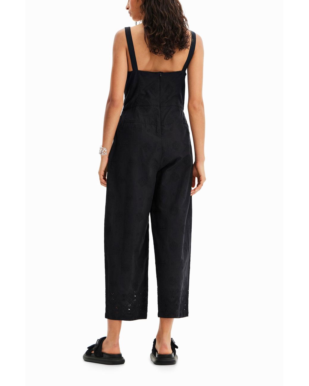 Desigual Black Flocked Long Jumpsuit, Cotton