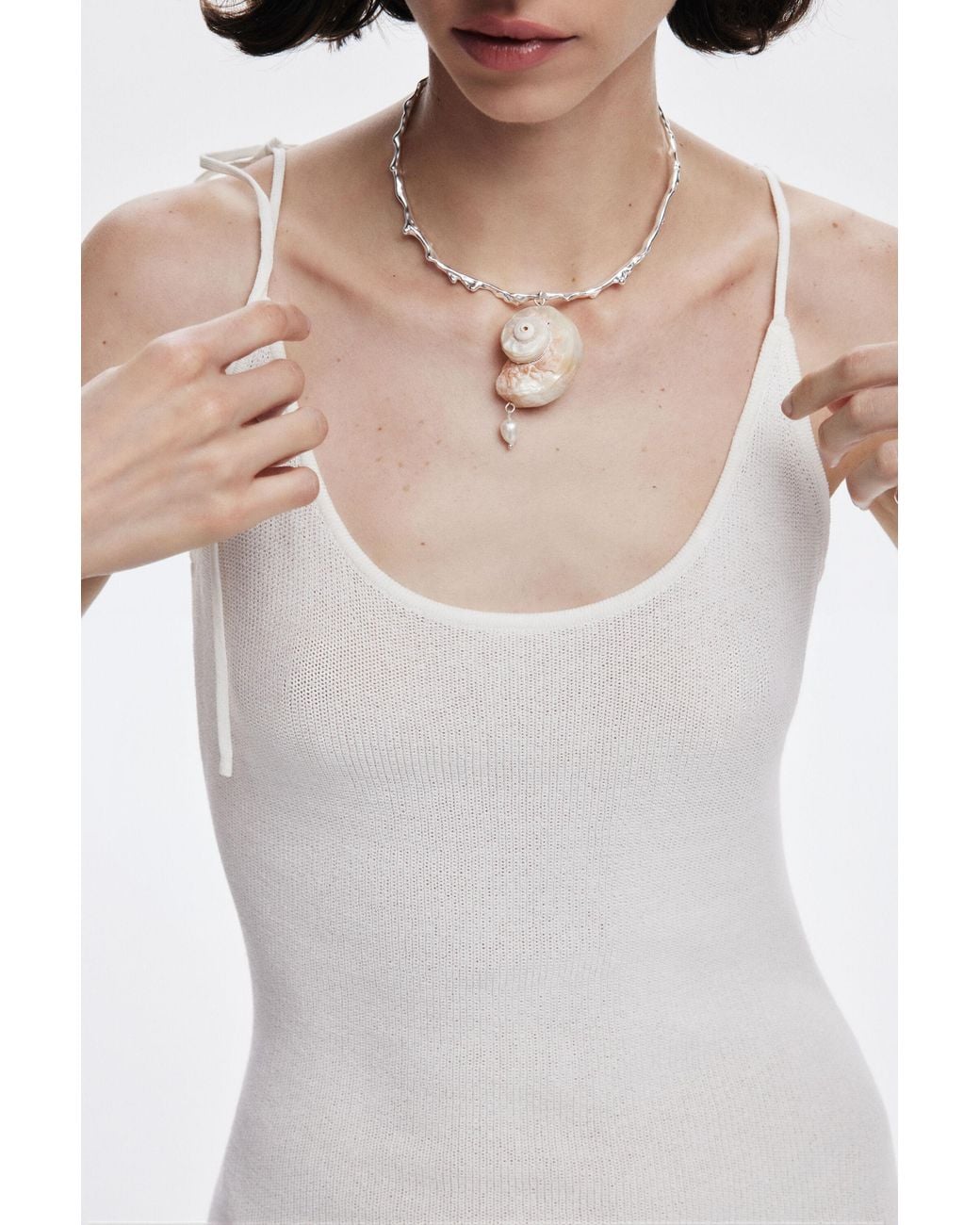Desigual White Rigid-Plated Shell Necklace Zalio