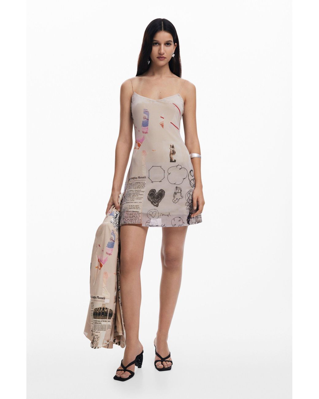 desigual brown dress Desigual Noelia Brown Landscape Print Fine Knit Midi Dress 24SWVF01 – Belle  Divino main image 1