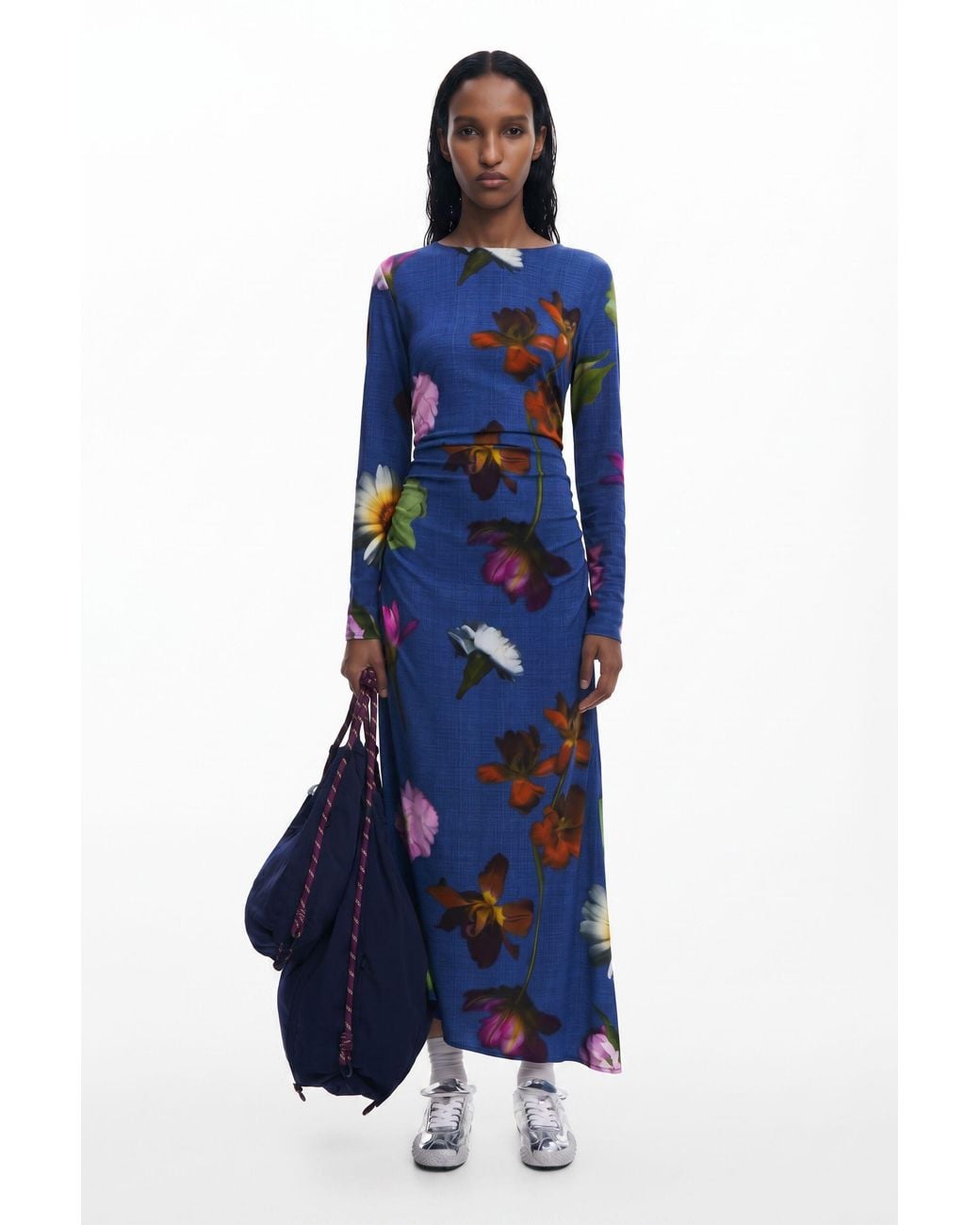 Desigual Blue Asymmetric Midi Dress, Viscose