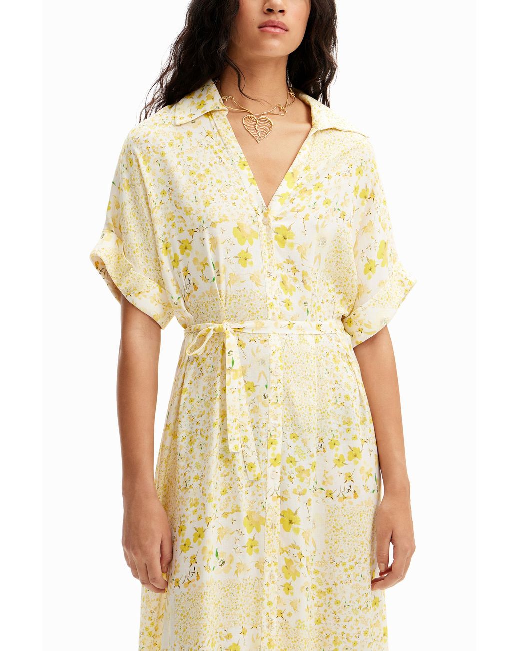 Desigual Metallic Floral Midi Shirt Dress, Viscose