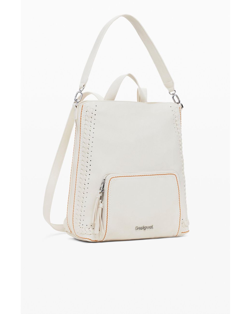 Desigual White Medium Braided Backpack, Polyurethane