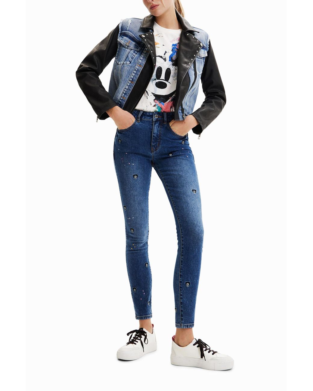 Desigual Blue Mickey Mouse Hybrid Denim Jacket
