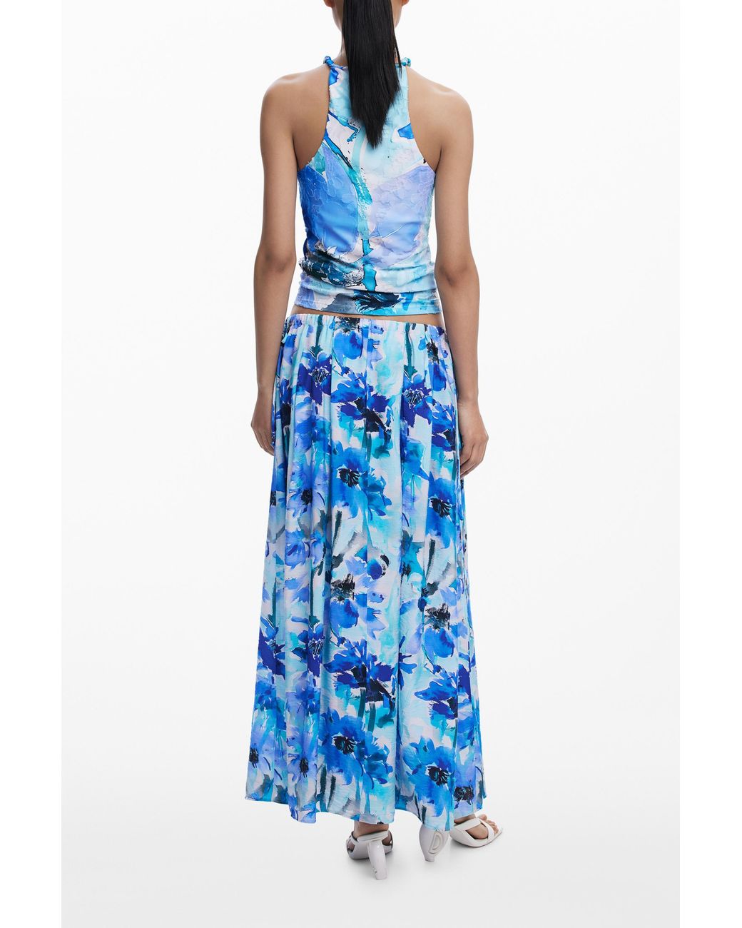 Desigual Blue Floral A-Line Midi Skirt