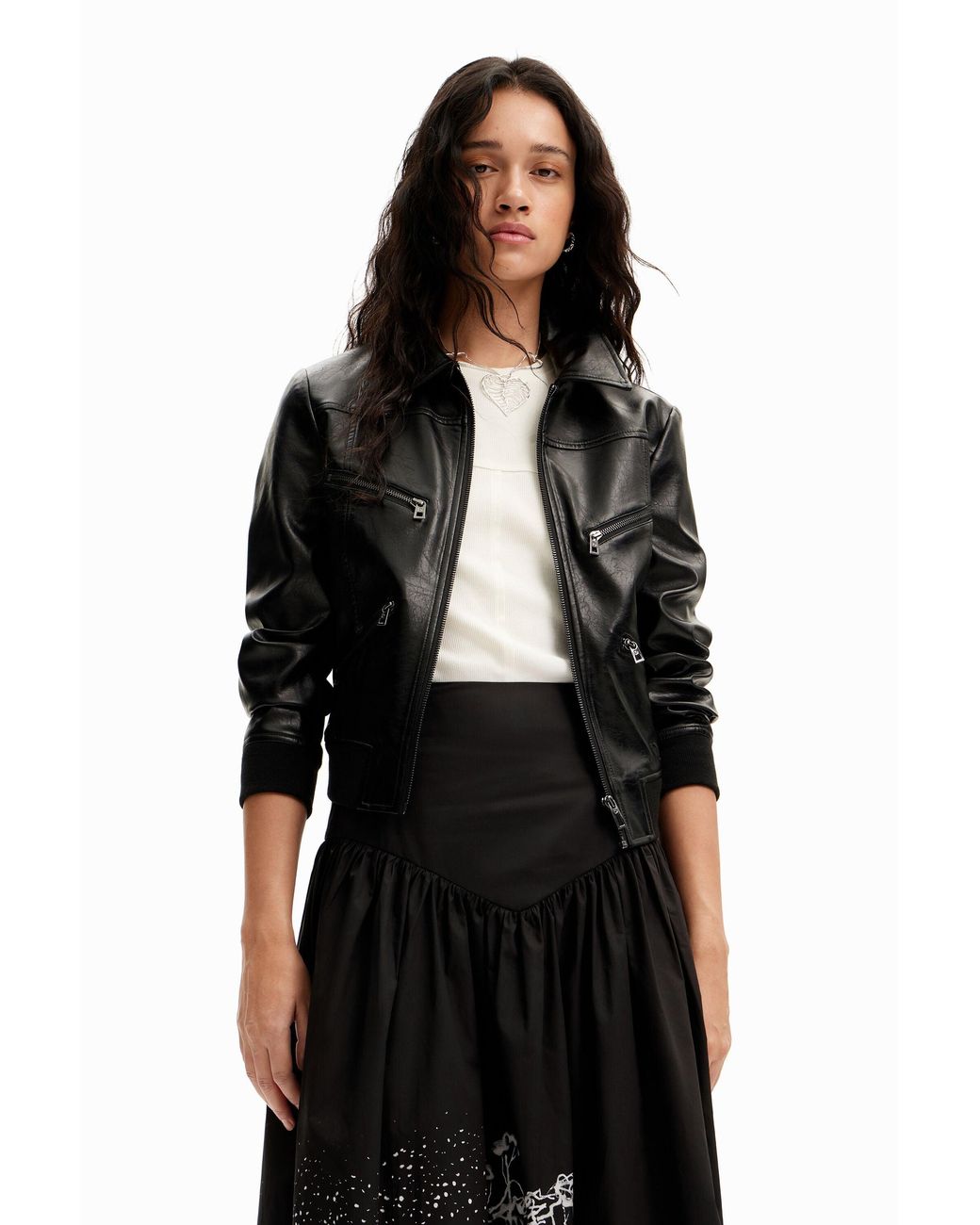 Desigual Black Poplin Landscape Midi Skirt, Cotton