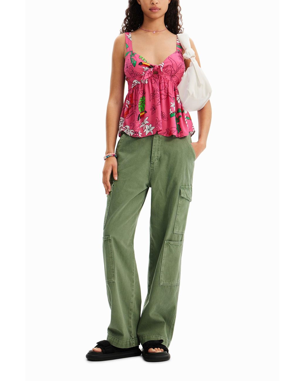 Desigual Red Tropical Strap Top, Viscose
