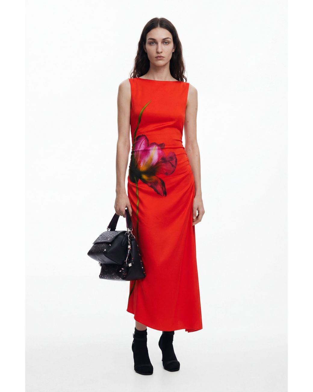 Desigual Red Orchid Asymmetrical Dress, Viscose