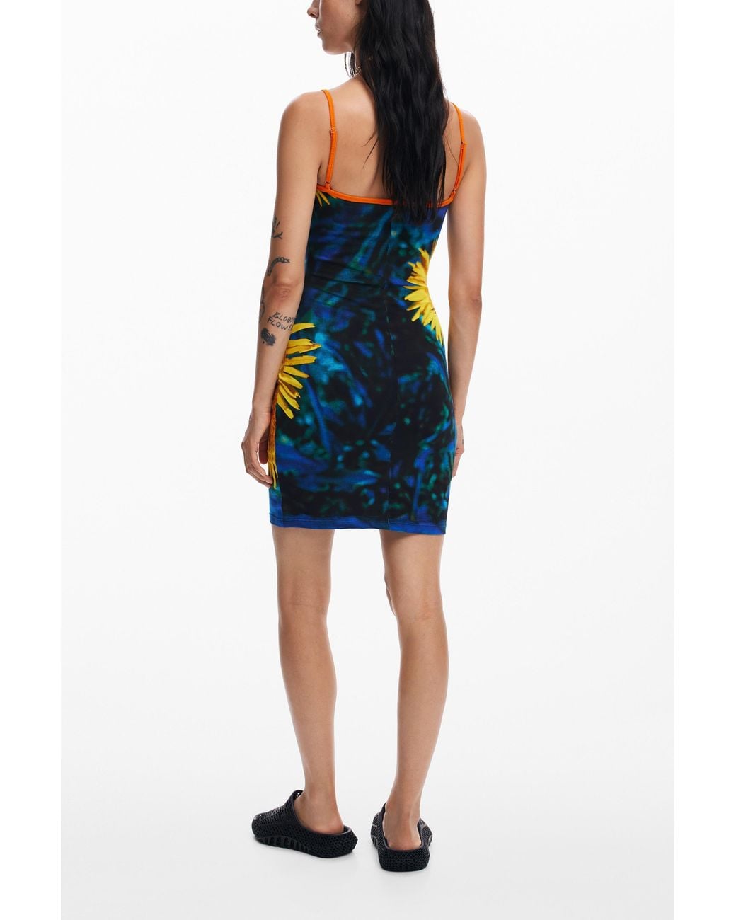 Desigual White Sunflower Midi Dress, Cotton