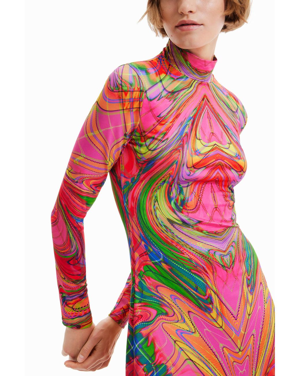 Desigual Red María Escoté Slim Midi Dress