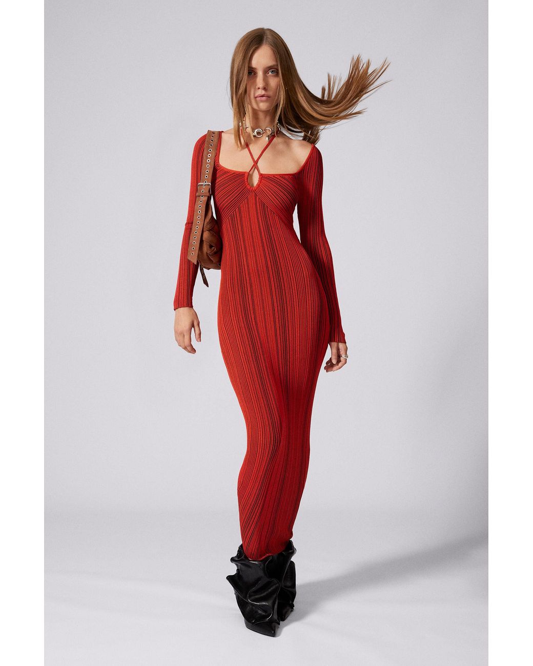 Desigual Red Fitted Dress With A Crossover Neckline