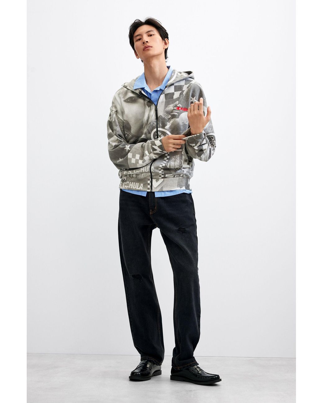 Desigual Gray Printed Sweatshirt, Cotton for men