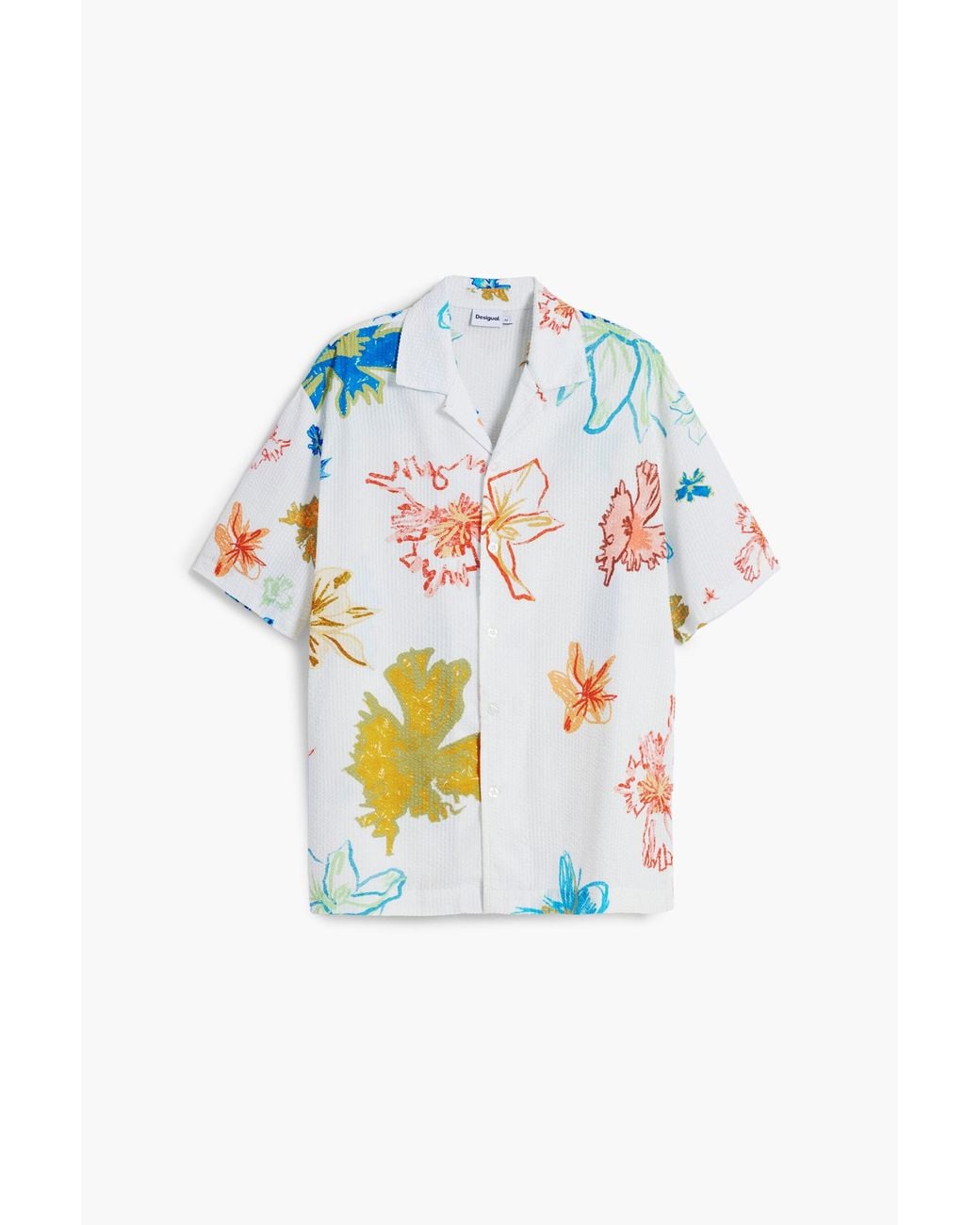 Desigual Blue Short-Sleeved Shirt With Leaves, Cotton for men