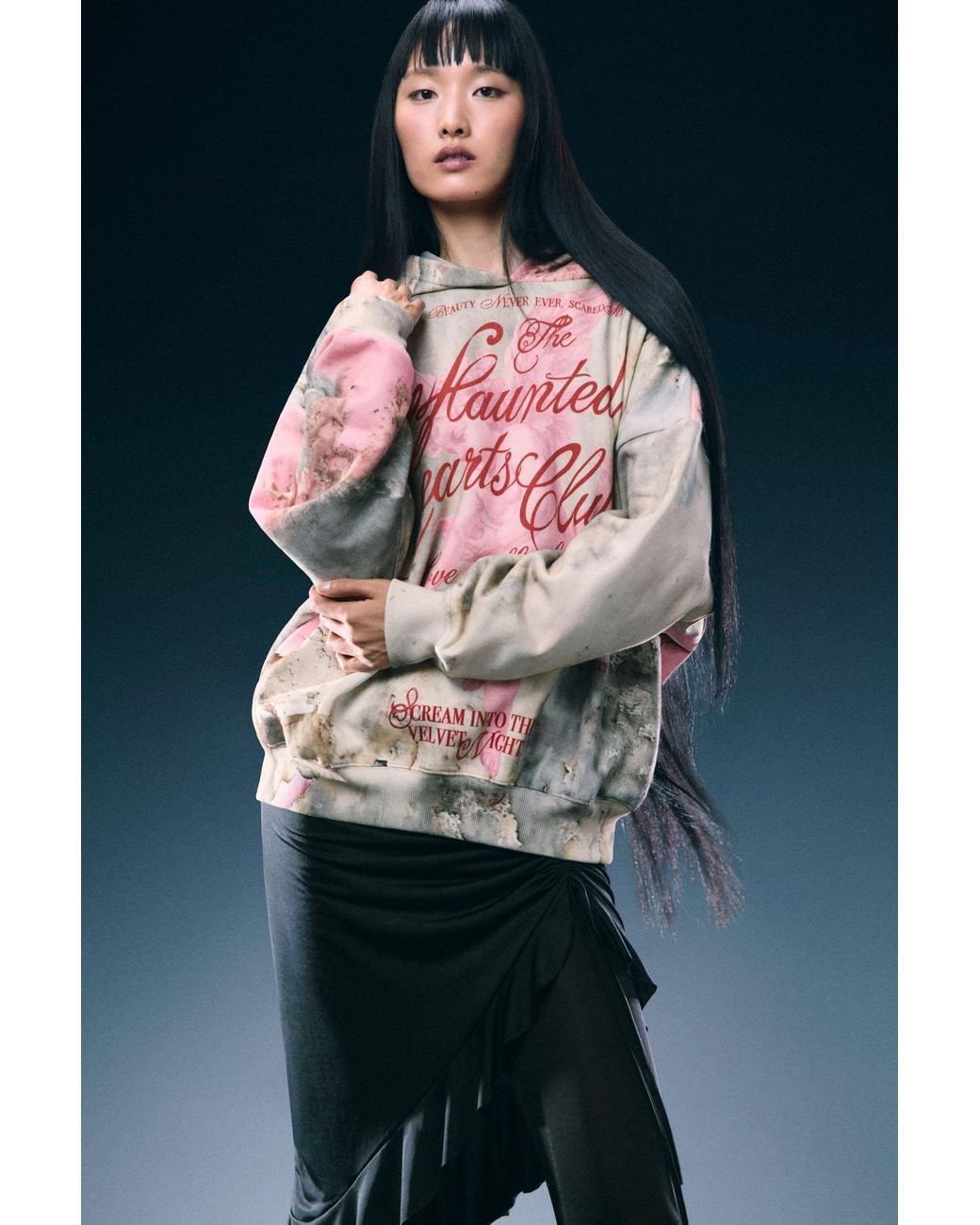 Desigual Blue Printed Oversized Sweatshirt, Cotton