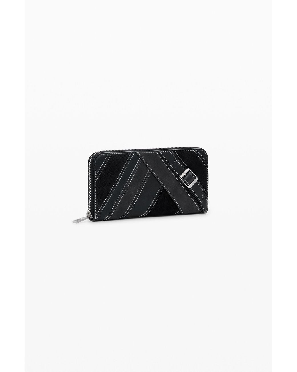 Desigual Black Large Faux Leather Wallet With Buckles, Polyurethane