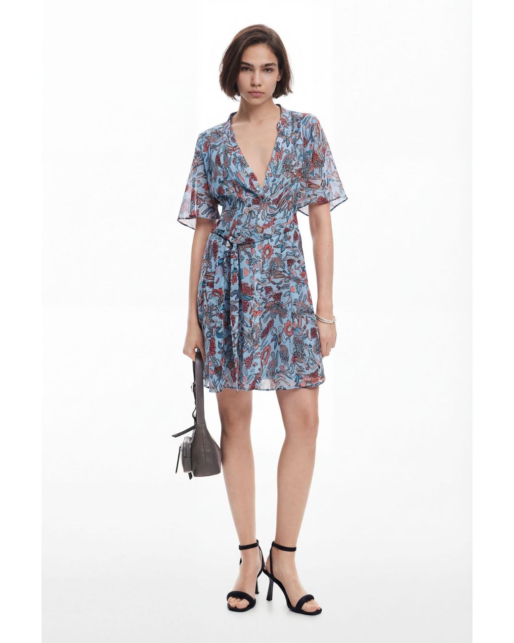 Desigual Blue Floral Print Midi Dress, Polyester