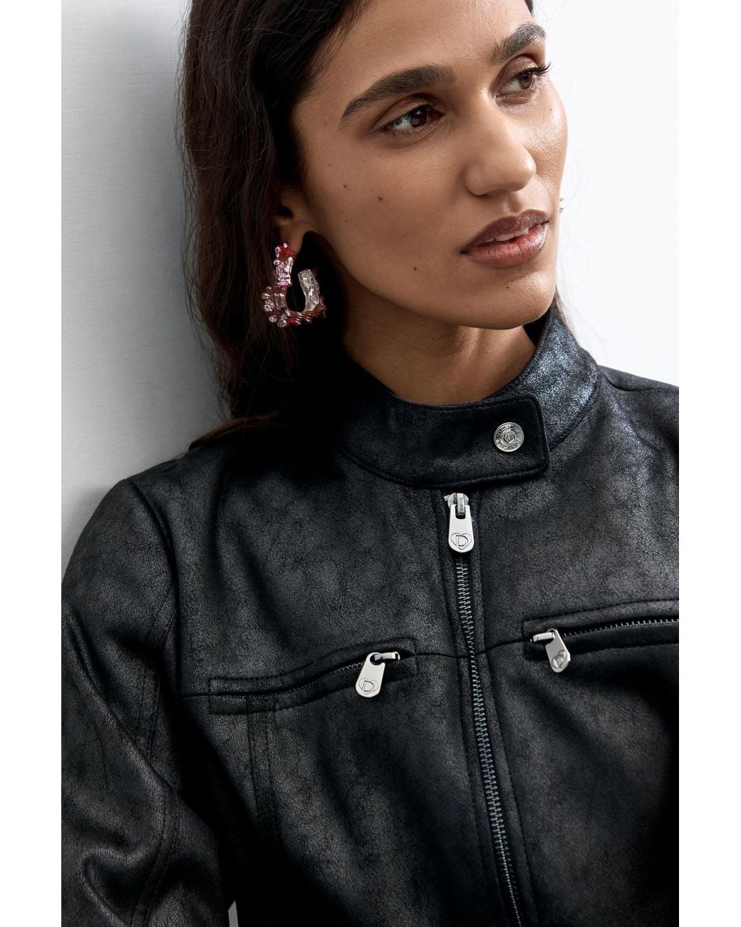 Desigual Blue Jacket Leather Effect, Polyester