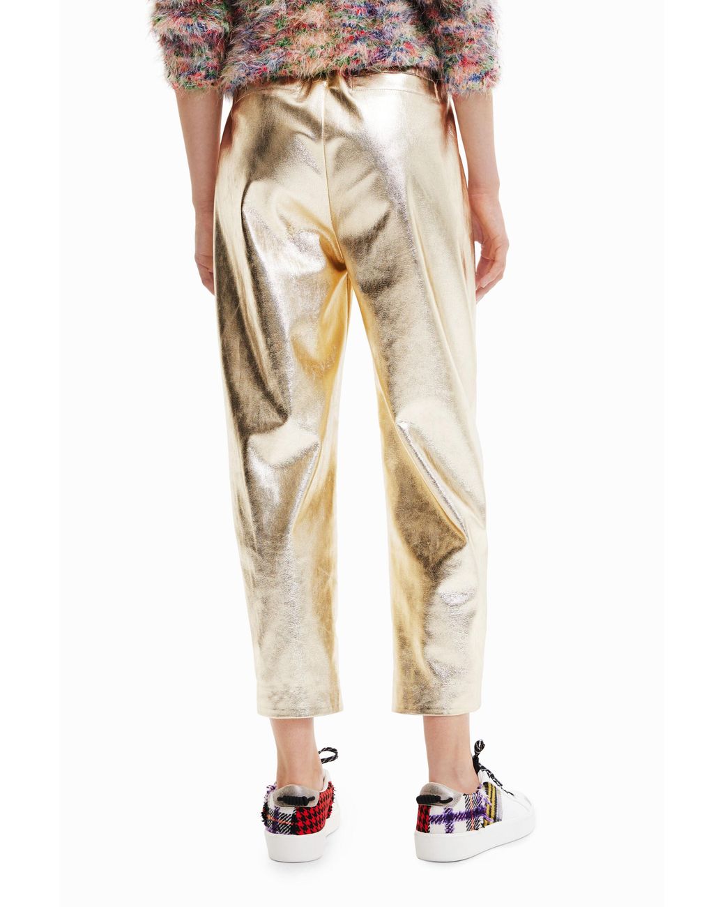 Desigual White Metallic-Effect Slouchy Trousers, Polyurethane