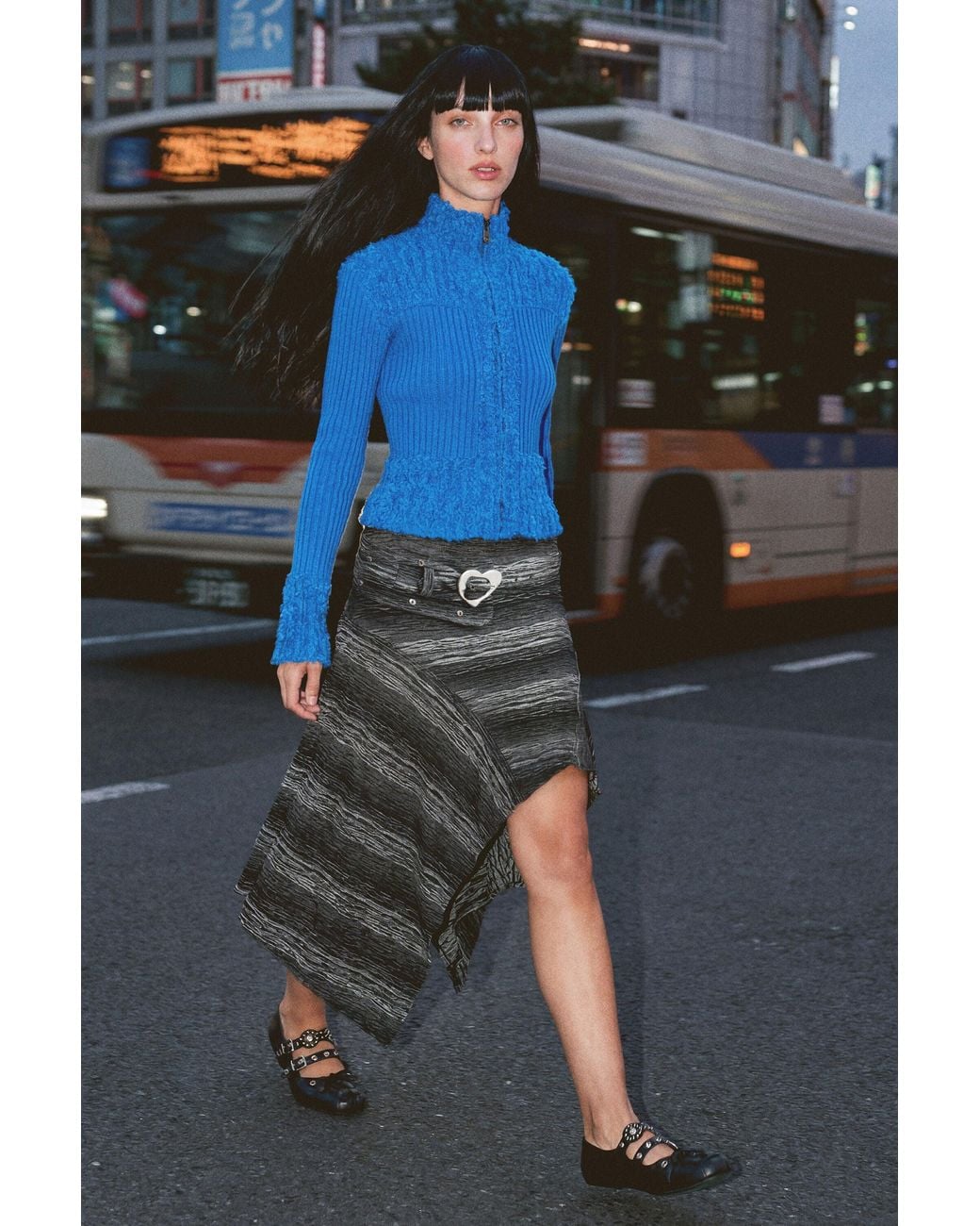 Desigual Blue Knitted Jacket With Mixed Fabrics