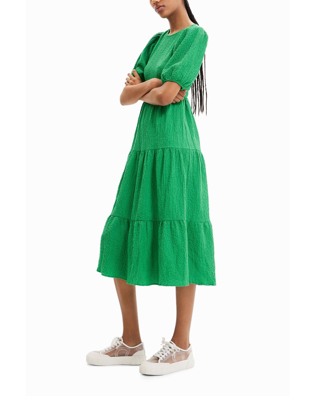Desigual Green Back Neckline Midi Dress