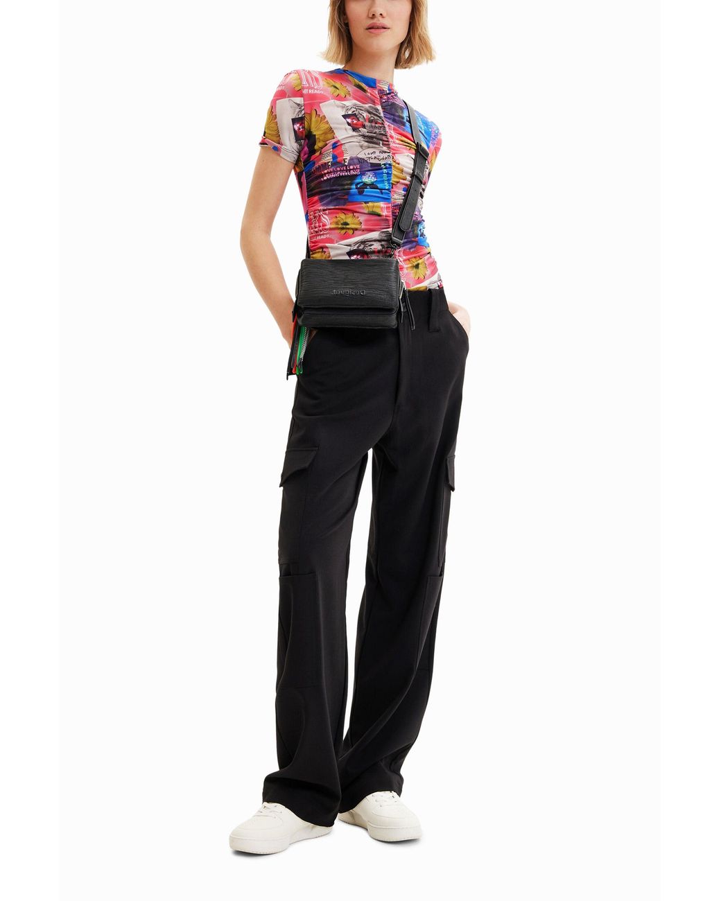 Desigual Multicolor Ruched Collage Bodysuit, Polyester