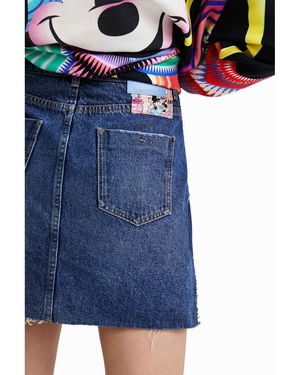 Desigual Blue Mickey Mouse Patchwork Miniskirt, Cotton